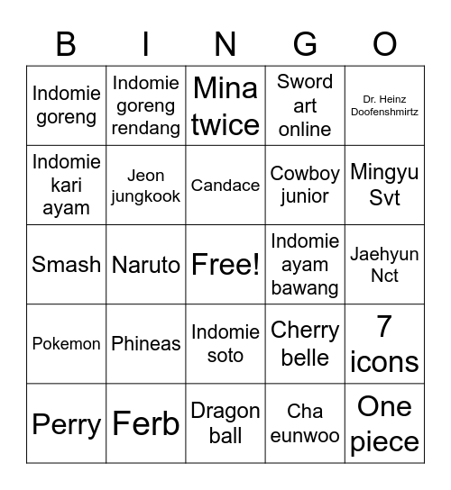 @uryerimie Bingo Card