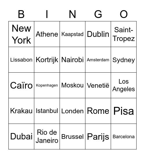 Steden Bingo Card