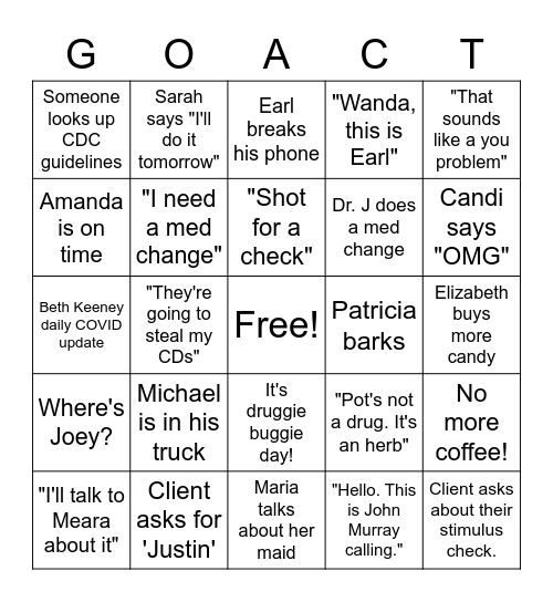 ACT COVID BINGO Card