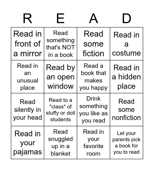 Reading Bingo 5 Bingo Card