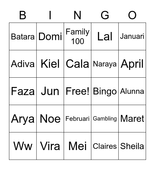 Untitled Bingo Card