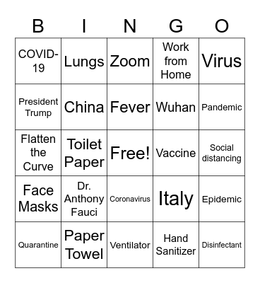 COVID-19 BINGO Card