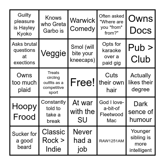 Liz Bingo Card