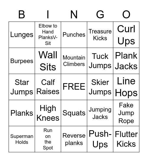 Fitness Bingo Card