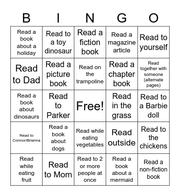Reading Bingo Card
