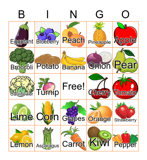 Fruit & Vegetable BINGO Card