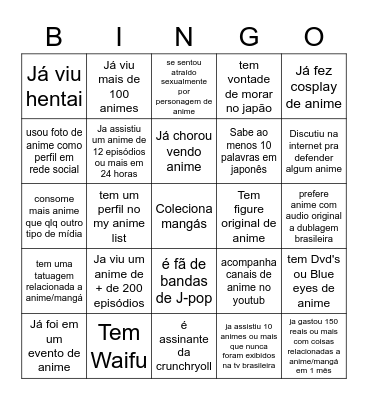 Bingo Otaku Bingo Card