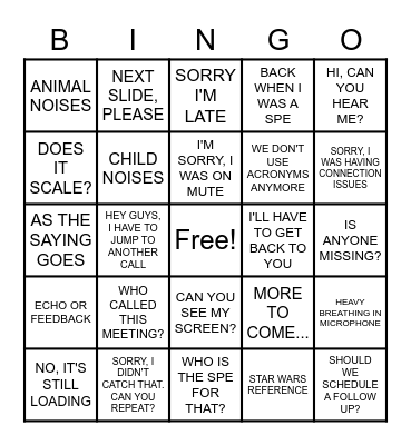 CONFERENCE CALL BINGO! Bingo Card