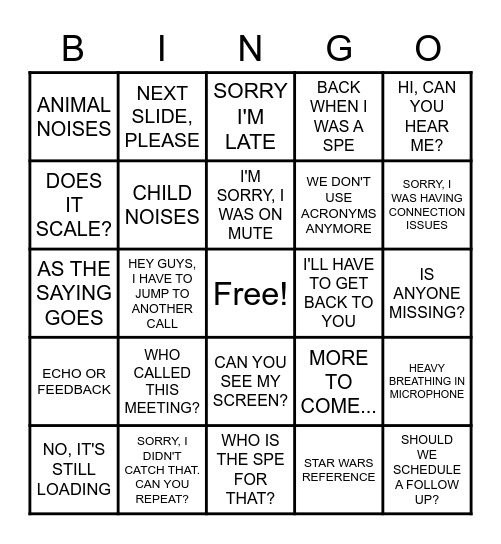 CONFERENCE CALL BINGO! Bingo Card