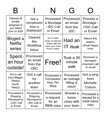 Credits & Returns Bingo Card