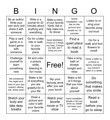 Take Care of You Bingo Card