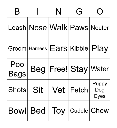 Puppy Bingo Card