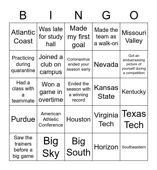 March Madness Bingo Card