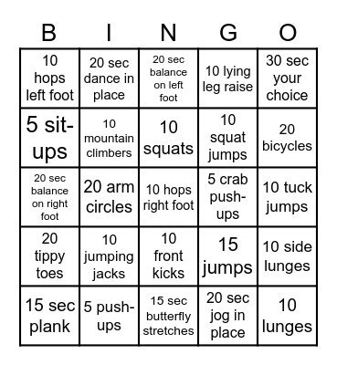 FITNESS BINGO Card
