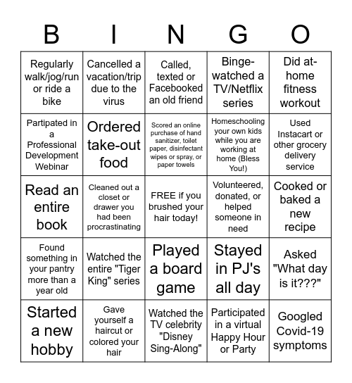 CTE "Quarantine Zoom Bingo" Bingo Card