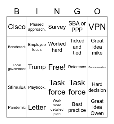 COVID Task force Bingo Card