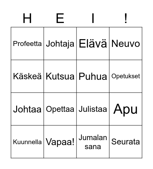 Seuraa Profeettaa Bingo Card
