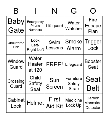 BE SAFE Bingo Card