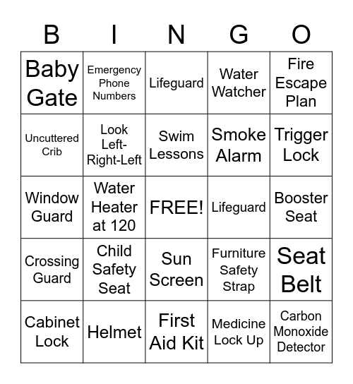 BE SAFE Bingo Card