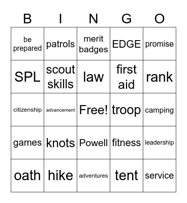 Troop 823 Bingo Card