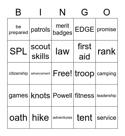 Troop 823 Bingo Card