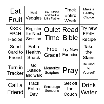 First Place 4 Health Bingo Card