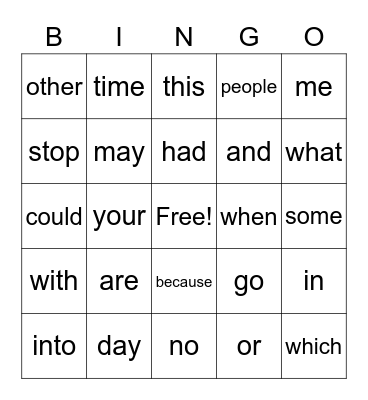Kindergarten Sight Word #3 Bingo Card