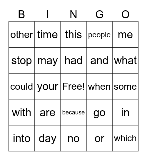 Kindergarten Sight Word #3 Bingo Card