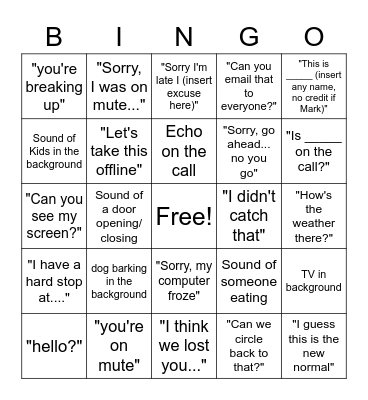 Conference call skype Bingo Card