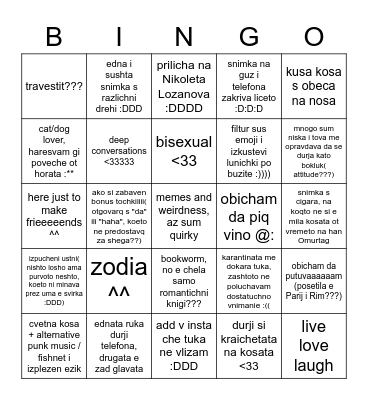 ne sum basic kurva v tinder Bingo Card