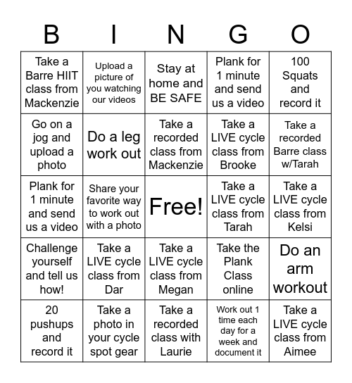 Cycle Spot Stay At Home Challange Bingo Card