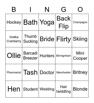 Tash's Hen Bingo Card