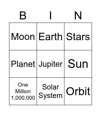 The Sun, Stars, and Our Solar System Bingo Card