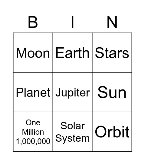 The Sun, Stars, and Our Solar System Bingo Card