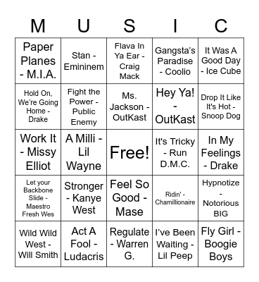 Hip-Hop Bingo Card
