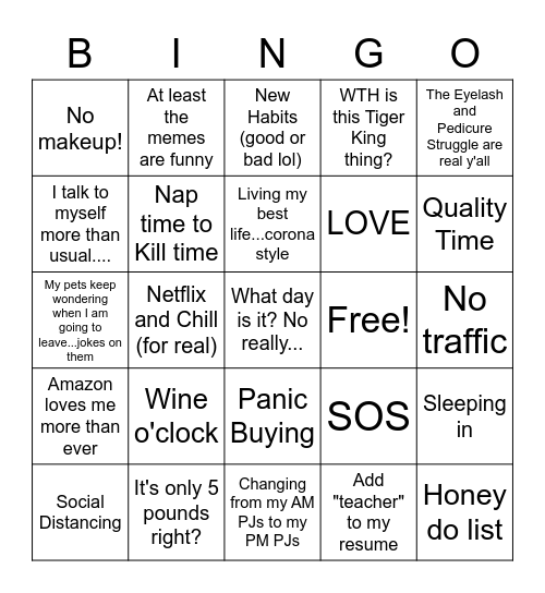 COVID-19 Bingo Card