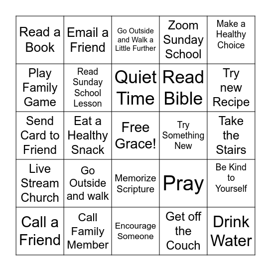 CrossRoads Sunday School Covid19 Game Night Bingo Card