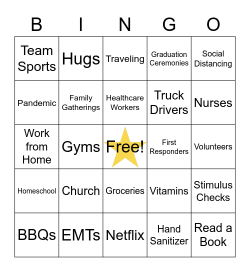 AAJ Bingo - Quarantine Version Bingo Card