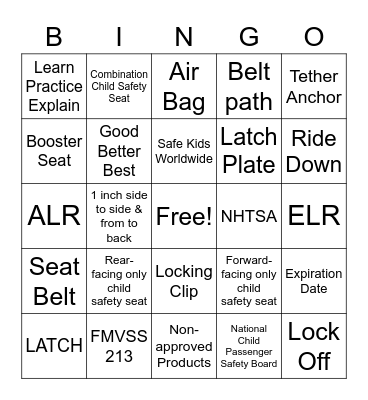 Child Passenger Safety Technician Bingo Card