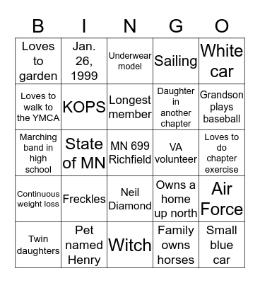 People Bingo Card