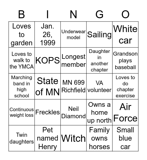 People Bingo Card