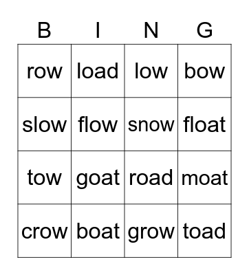Long O Bingo Card