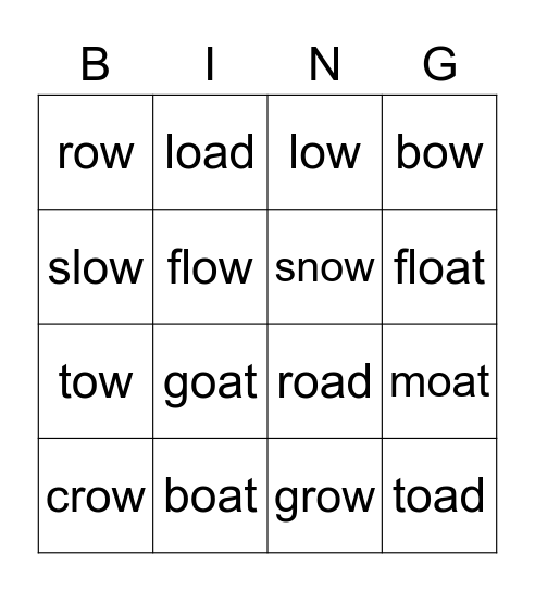 Long O Bingo Card