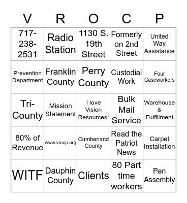 Vision Resources BINGO Card