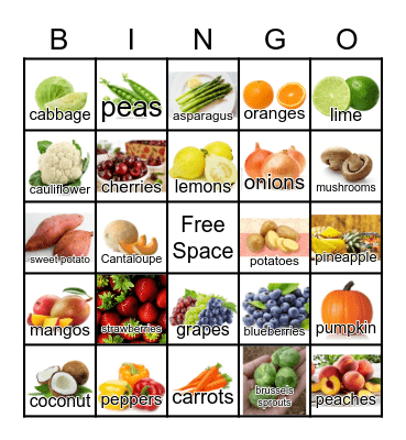 Fruits & Vegetables Bingo Card