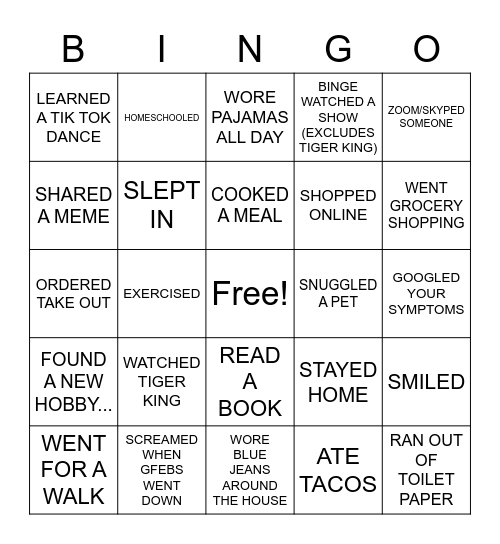 QUARANTINE BINGO Card