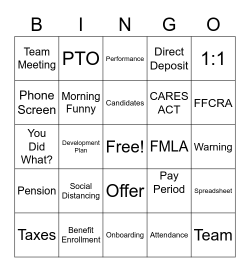 A Day in the Life of HR Bingo Card