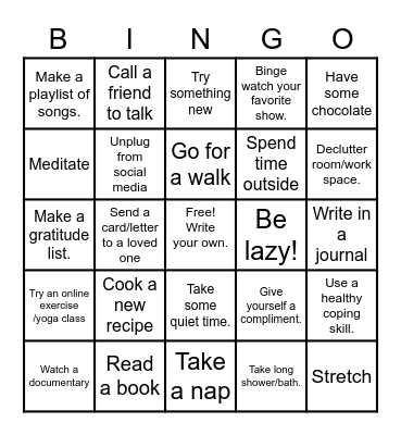 Hill Country Self-Care Bingo Card