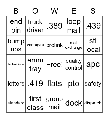 PITNEY BOWES STL BINGO Card