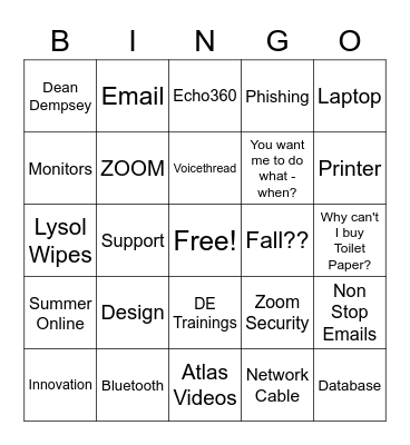 Techbusters Spring 2020 Bingo Card